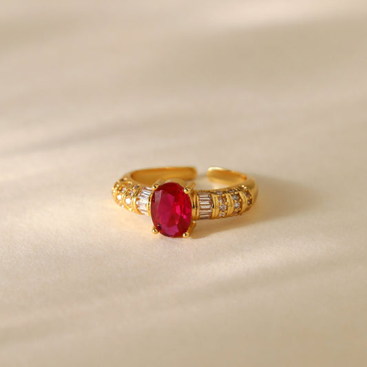 Knot Gold Plated Ring With Red Stone